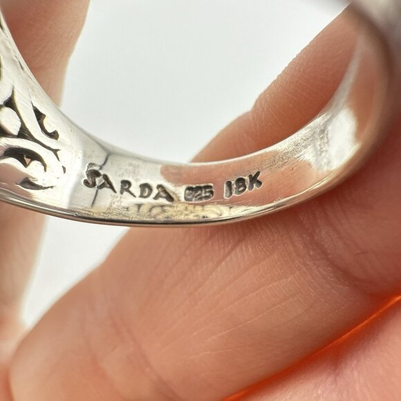 Sarda Sterling Silver 18K Gold Ring Filigree Pebbled Bali Scrollwork 925 Size 9 - Picture 10 of 12